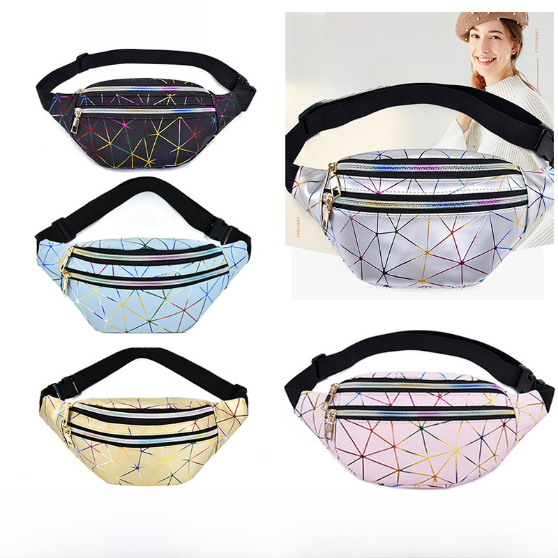 PU sports shoulder bag multi-layer fashion laser waist bag bright leather waist bag men and women messenger bag