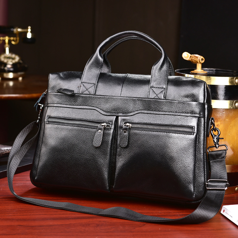 Men's bag genuine leather men's handbag cowhide computer bag 14-inch business large capacity briefcase one-piece delivery