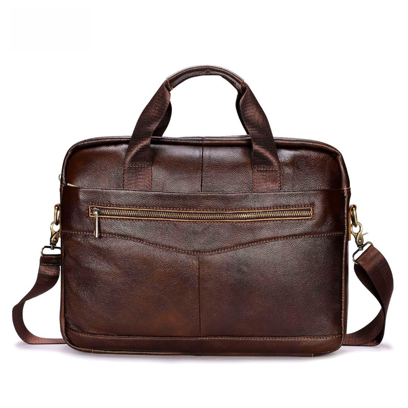 Men's Bag Top Layer Cowhide Vintage Handbag Zipper Horizontal Briefcase Source Goods