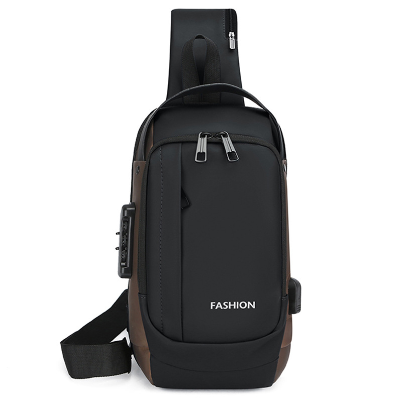 Combination Lock Men's USB Hole Casual Chest Bag Men's Waterproof Shoulder Bag Sports Men's Backpack Travel Bag Small Satchel