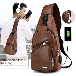 Chest Bag Crossbody Bag Korean Backpack PU Chest Bag Multifunctional Casual Sports USB Outdoor Business