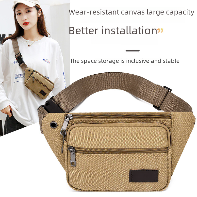 Waist Bag Large Capacity Men's Canvas Crossbody Chest Bag Men's and Women's Construction Site Business Large Capacity Outdoor Sports Tide