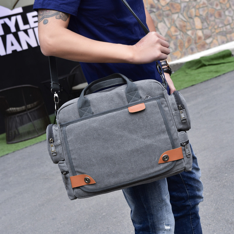 Multi-compartment Canvas Men's Bag Fashion Men's Shoulder Bag Business Casual Portable Crossbody Bag Men's Briefcase 7017