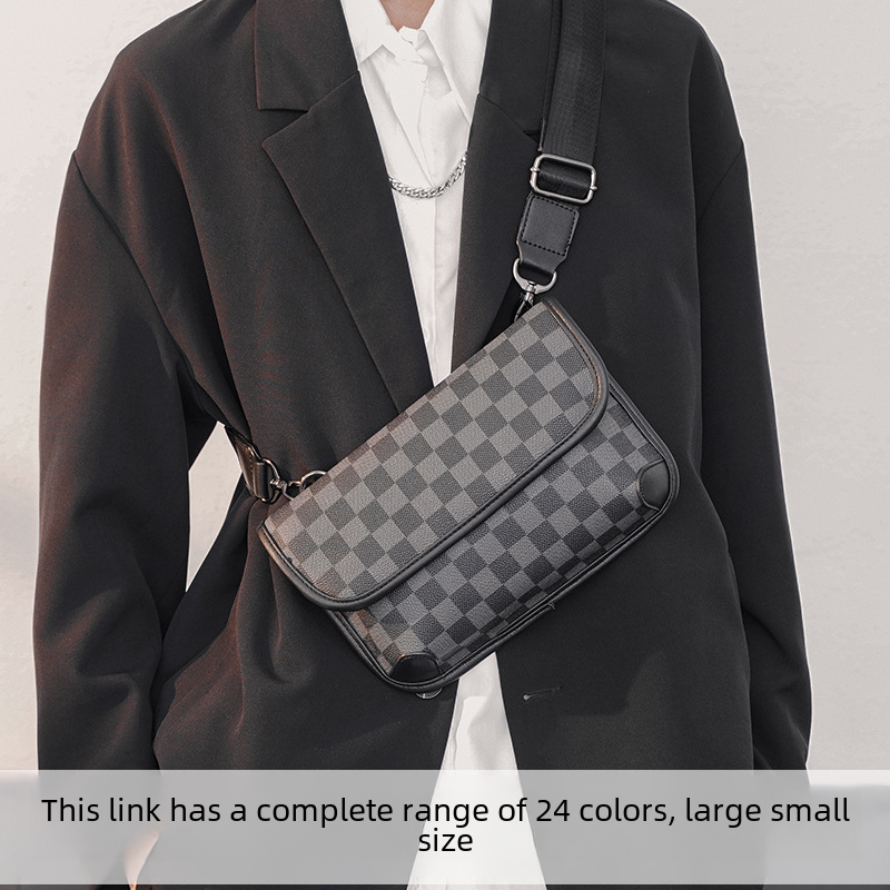 Upgraded Plaid Tiger Bag Chest Bag Street Mobile Phone Bag Men's Bag Korean Style Crossbody Bag Small Square Bag Shoulder Bag Trendy