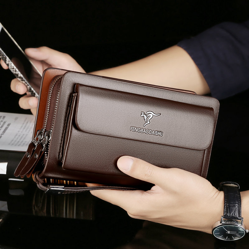 Men's Handbag Business Clutch Bag Men's Double Zipper Large Capacity Mobile Phone Bag Men's Clutch Bag