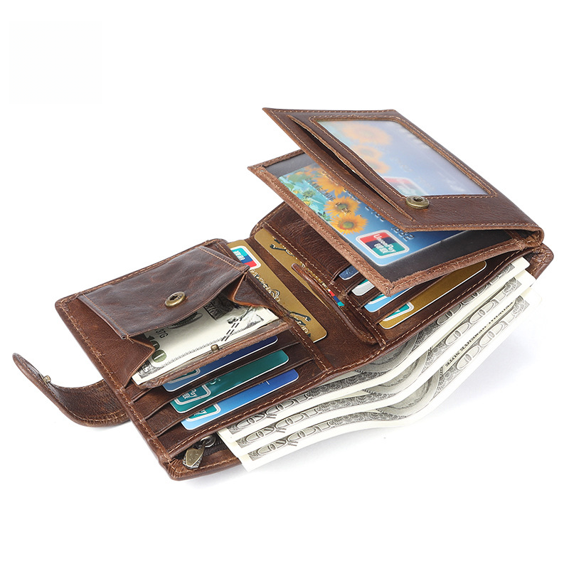 Men's Wallet RFID Casual Vintage Genuine Leather Wallet Clutch Bag Men's Coin Purse Card Bag Large Capacity Card Sbit