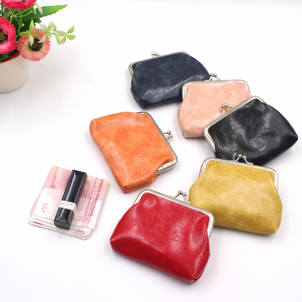 PU oil wax leather 4-inch buckle coin purse Yiwu women's short clutch small wallet creative coin bag