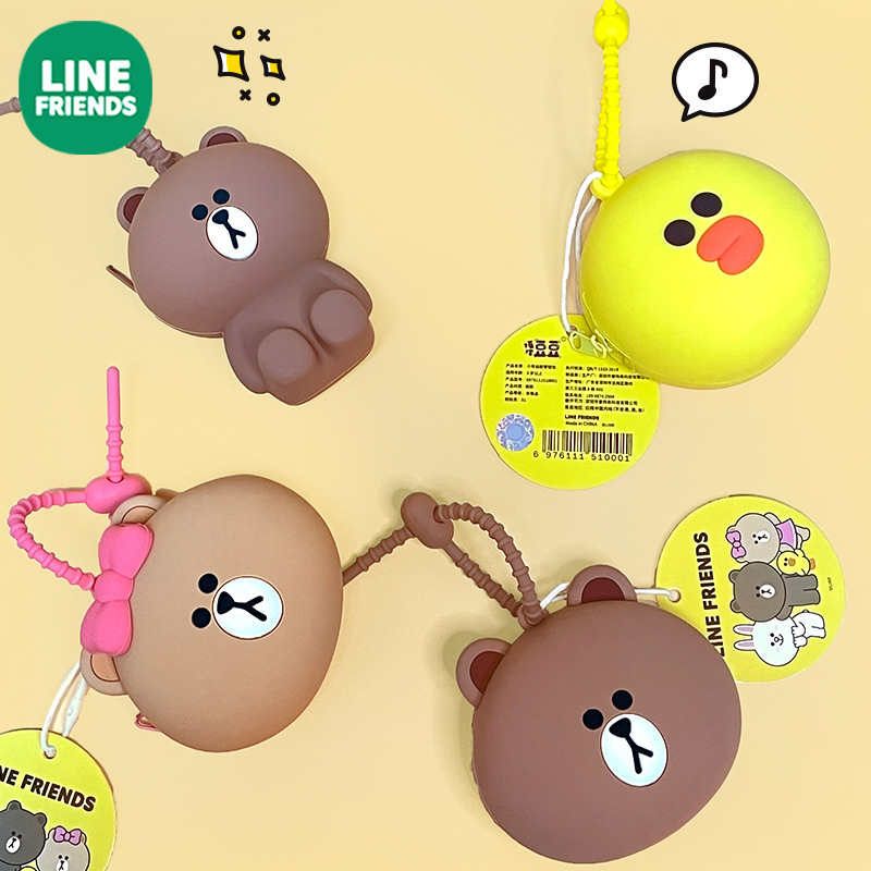 line friends Genuine Brown Bear Children's Coin Purse Silicone Earphones Storage Bag Cartoon Shoulder Crossbody Bag