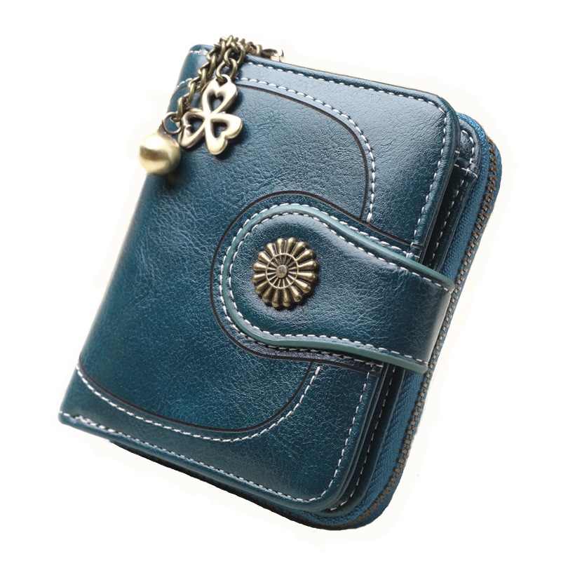 Short Zipper Coin Purse Women's Arrival Tri-Fold Clutch Bag Fashionable Oilskin Multi-Card Bits Coin Bag Card Bag H173