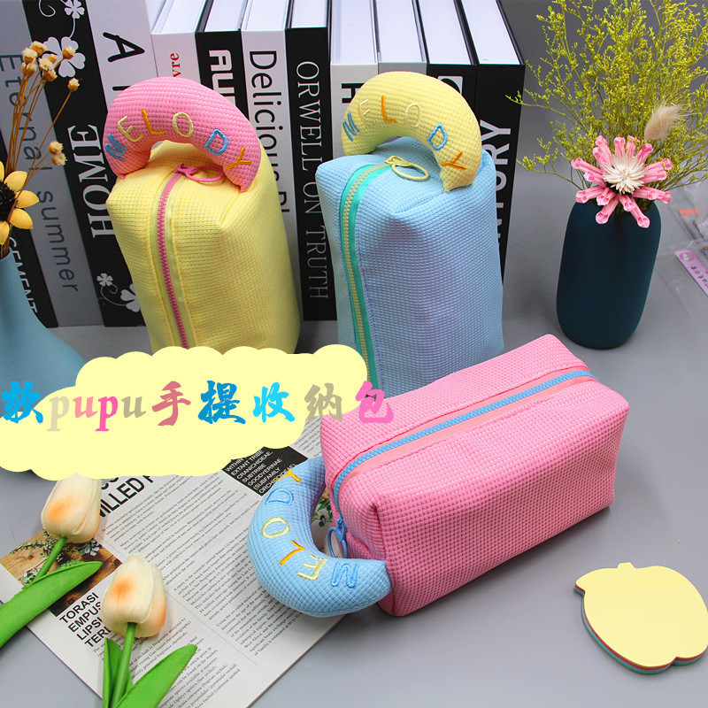 waffle cosmetic bag ins simple student large capacity pencil case women's wrist bag storage belt