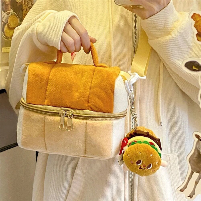 Cute Toast Bread Cosmetic Bag Large Capacity ins Style High Beauty Value Portable Storage Bag Portable Crossbody Phone Bag