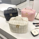Korean Style Plaid Portable Chanel Style Cosmetic Bag Large Capacity Portable Toiletry Storage Bag Makeup Box Travel
