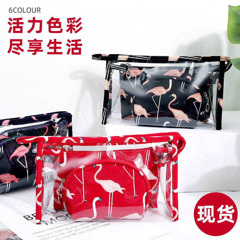 2024 Hot Bird Three-piece Set Waterproof Transparent Storage Bag Set Travel Cosmetic Bag