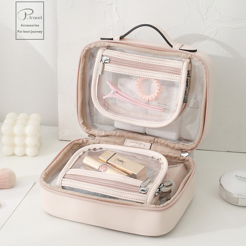 Transparent Portable ins Style High-Level Double-Layer Cosmetic Storage Bag Large Capacity Waterproof Toiletry Bag for Travel