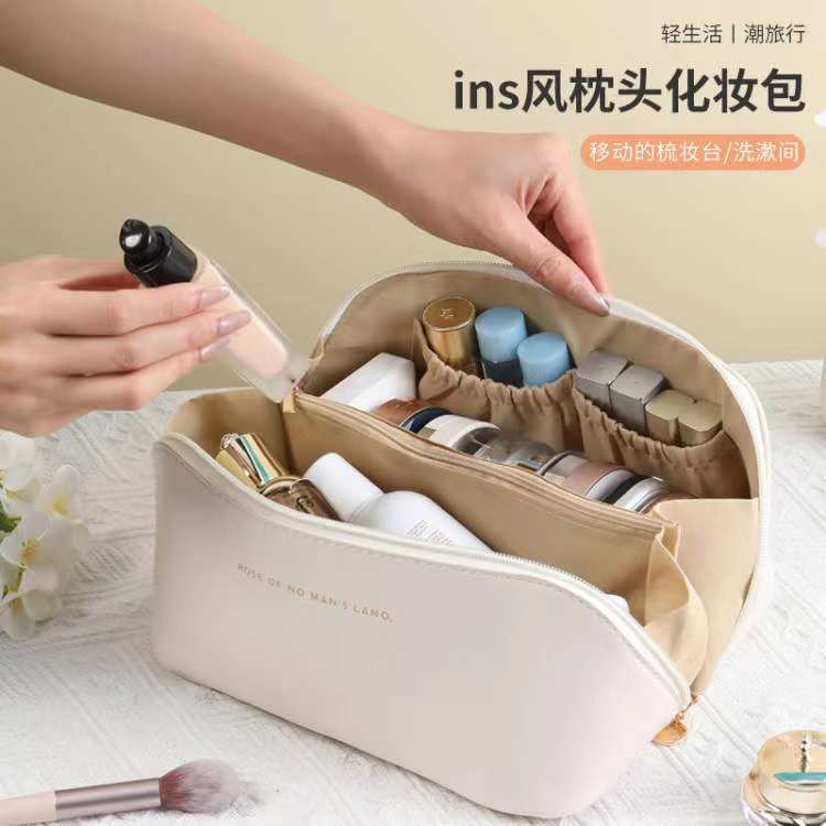 in stock cosmetic bag large capacity ins style PU portable cosmetic case internet celebrity portable wash storage bag