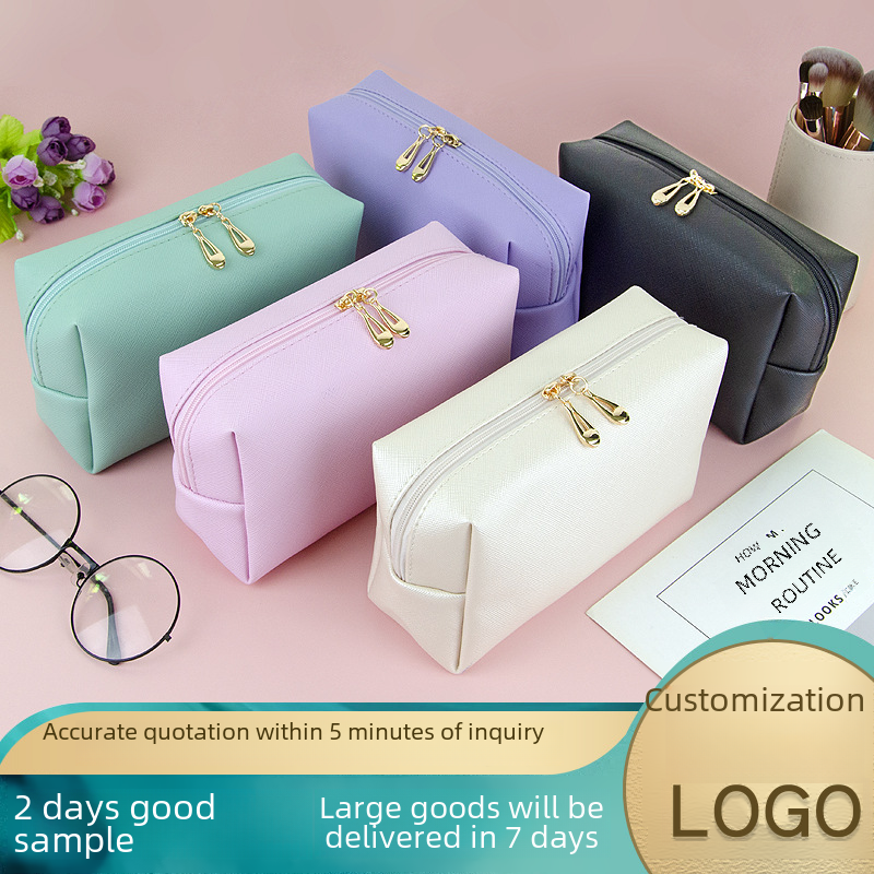 Dopamine PU Leather Makeup Storage Octagonal Small Square Bag Simple Solid Color Gift Cosmetic Bag