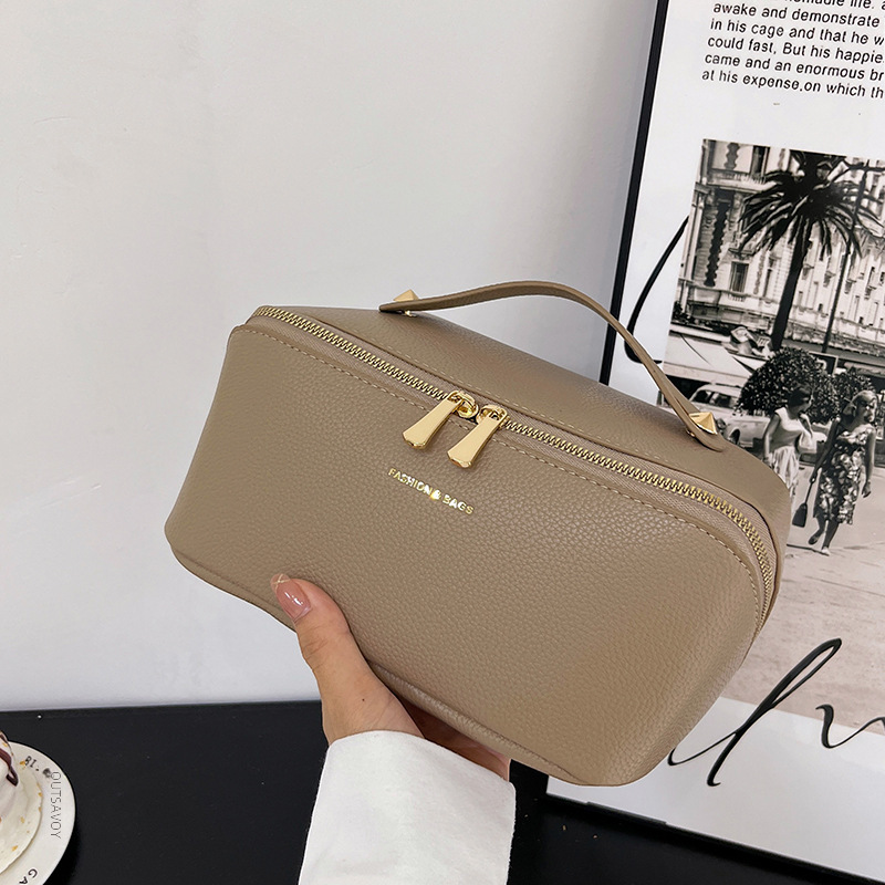 Cosmetic Bag Partition Portable High-end Litchi Pattern PU Internet Celebrity Solid Color Simple Travel Cosmetic Storage Bag