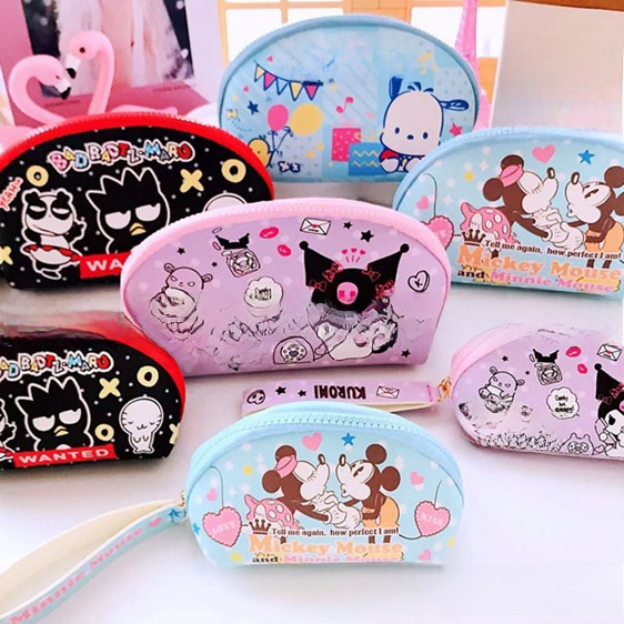 Cartoon PU semicircle cosmetic bag hand bag mobile phone coin purse student portable handbag kulomi cool penguin