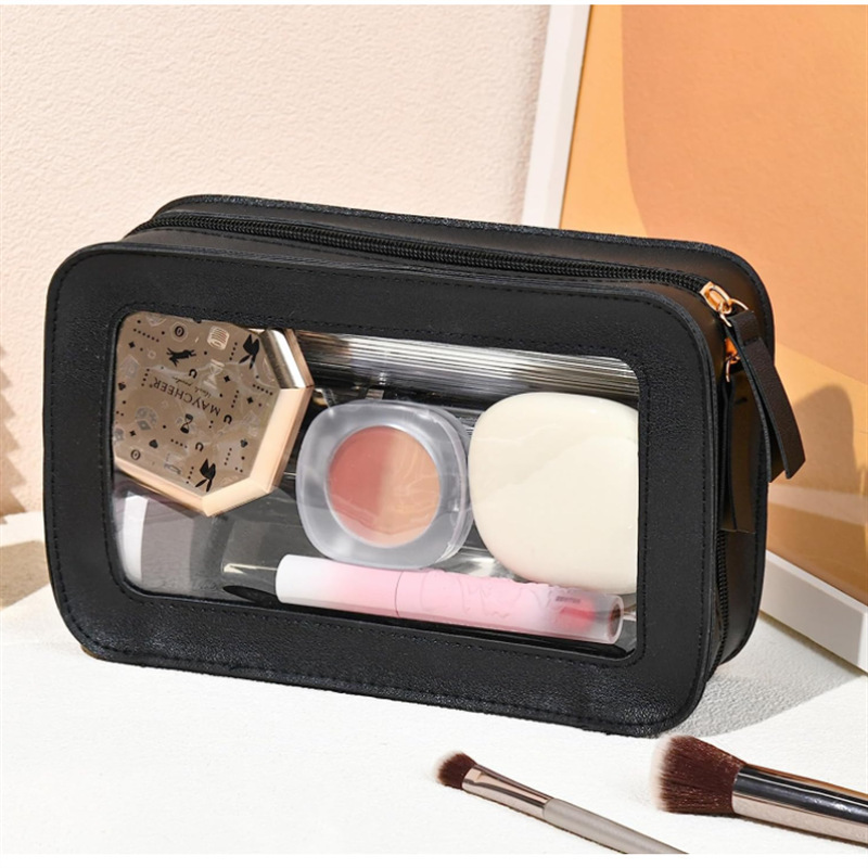 leather cosmetic bag outdoor travel beauty bag simple transparent pvc waterproof cosmetic storage bag