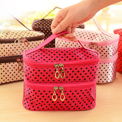 Yuxuan cosmetic bag portable travel storage bag polka dot portable double zipper cosmetic bag