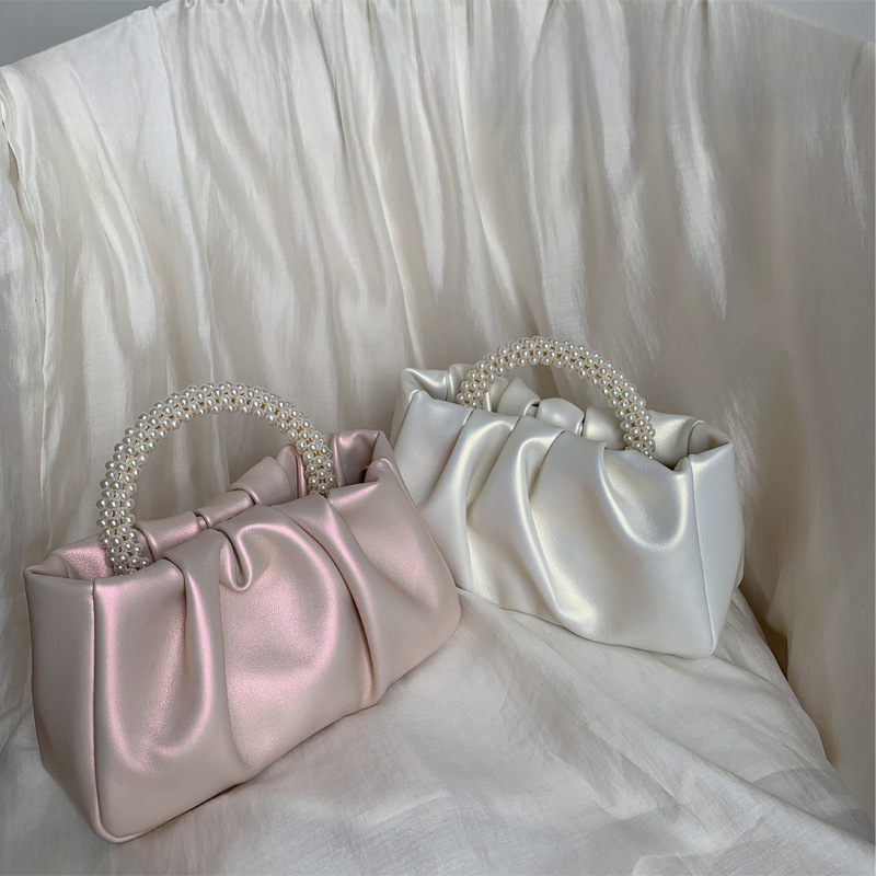Sweet girl pearl bag handbag women's fashion all-match pleated crossbody cloud bag mini mobile phone small bag