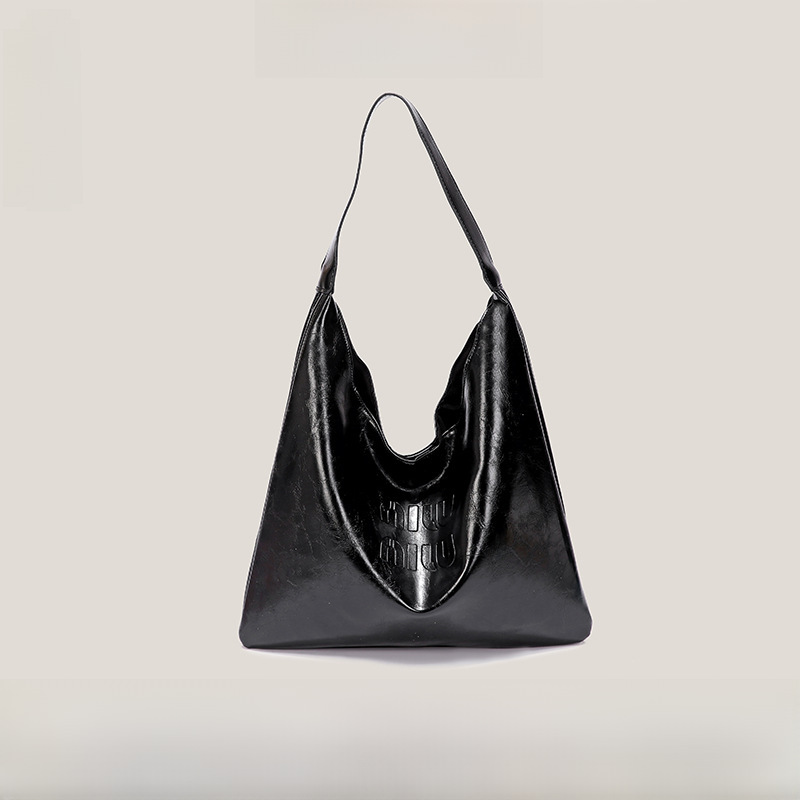 Miu Tote Bag Large Capacity Solid Color All-Match Letter Underarm Bag Textile Fashionable Shoulder Handbag