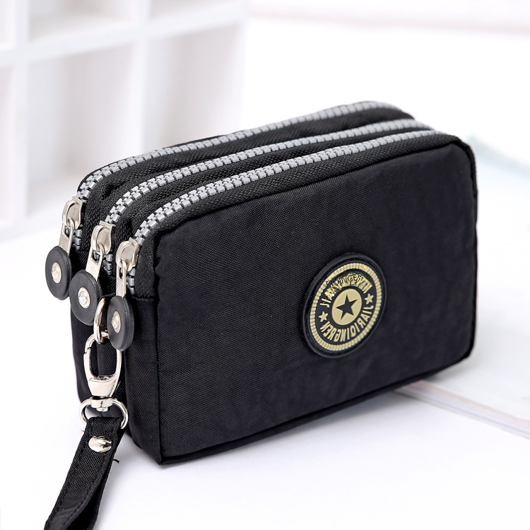Washed Denim Women's Three-Zip Coin Purse Cosmetic Bag Mobile Phone Bag Handheld Portable Bag Small Square Bag