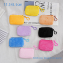 Solid color plush storage bag candy color student small cute card bag children coin purse portable hanging bag