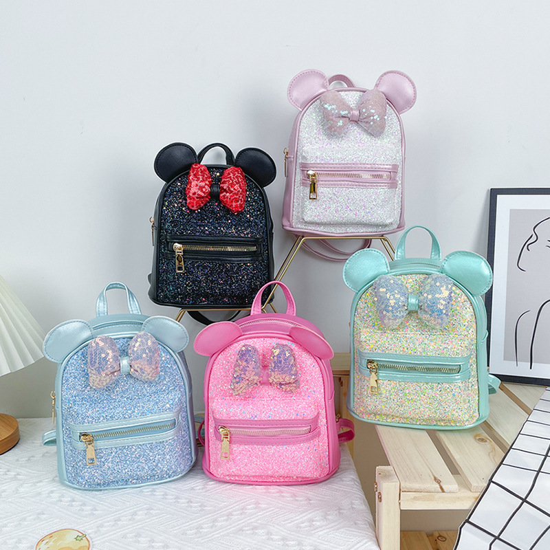 Factory spot children's bags girls fashion sequins bow ears cute backpack