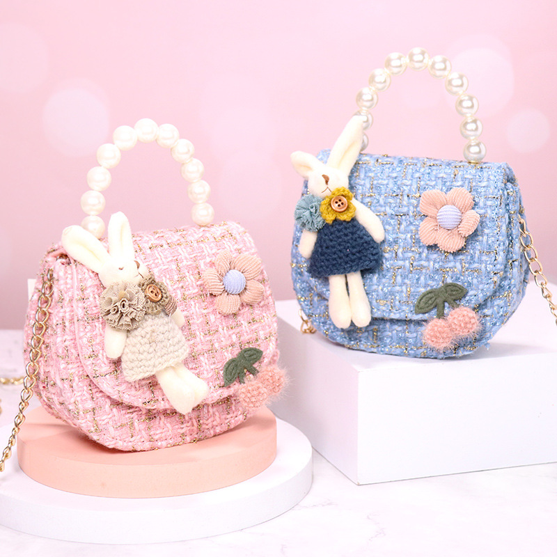 Children's Bag Autumn Korean Style Girl's Cute Crossbody Bag Girl's Trendy Rabbit Pearl Handbag