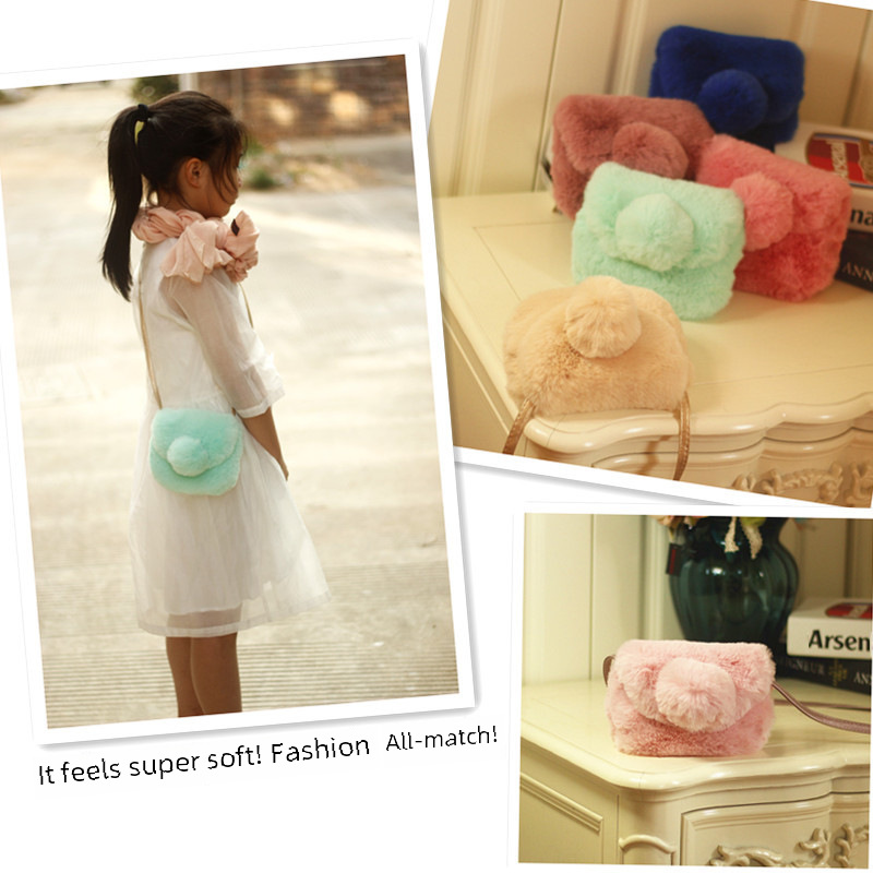 Children's bag cute fur ball small bag imitation fur Princess bag autumn and winter fur bag
