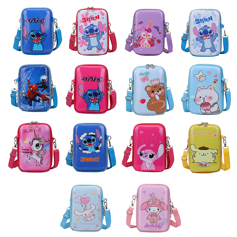 A variety of PVC eggshell bag boys and girls cartoon messenger bag cute pattern parent-child mobile phone bag