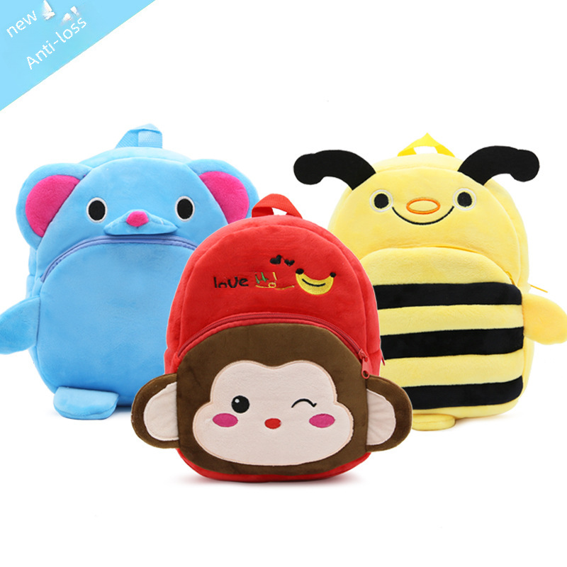 2-4 Years Old Cute Cartoon Children's Backpack Bag Anti-lost Traction Rope Children's Plush Backpack Kindergarten Backpack
