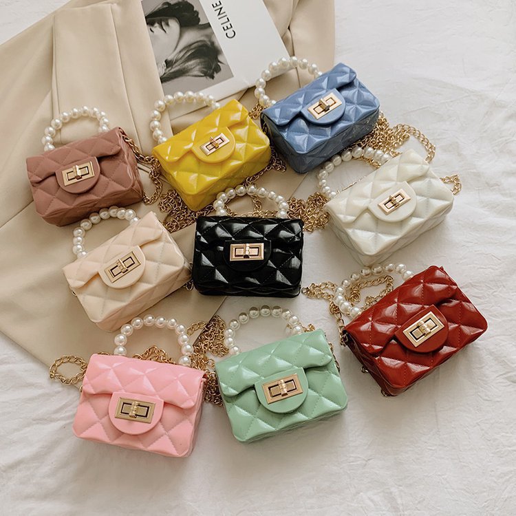 Children's Bag Mini Jelly Bag Rhomboid Small Sachet Pearl Portable Shoulder Crossbody Chain Bag