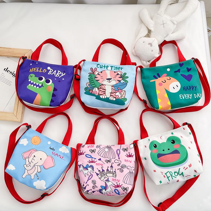Spring and Summer Children's Canvas Bag Girls' Shoulder Bag Korean Style Cartoon Cute Printed Crossbody Bag for Boys and Girls