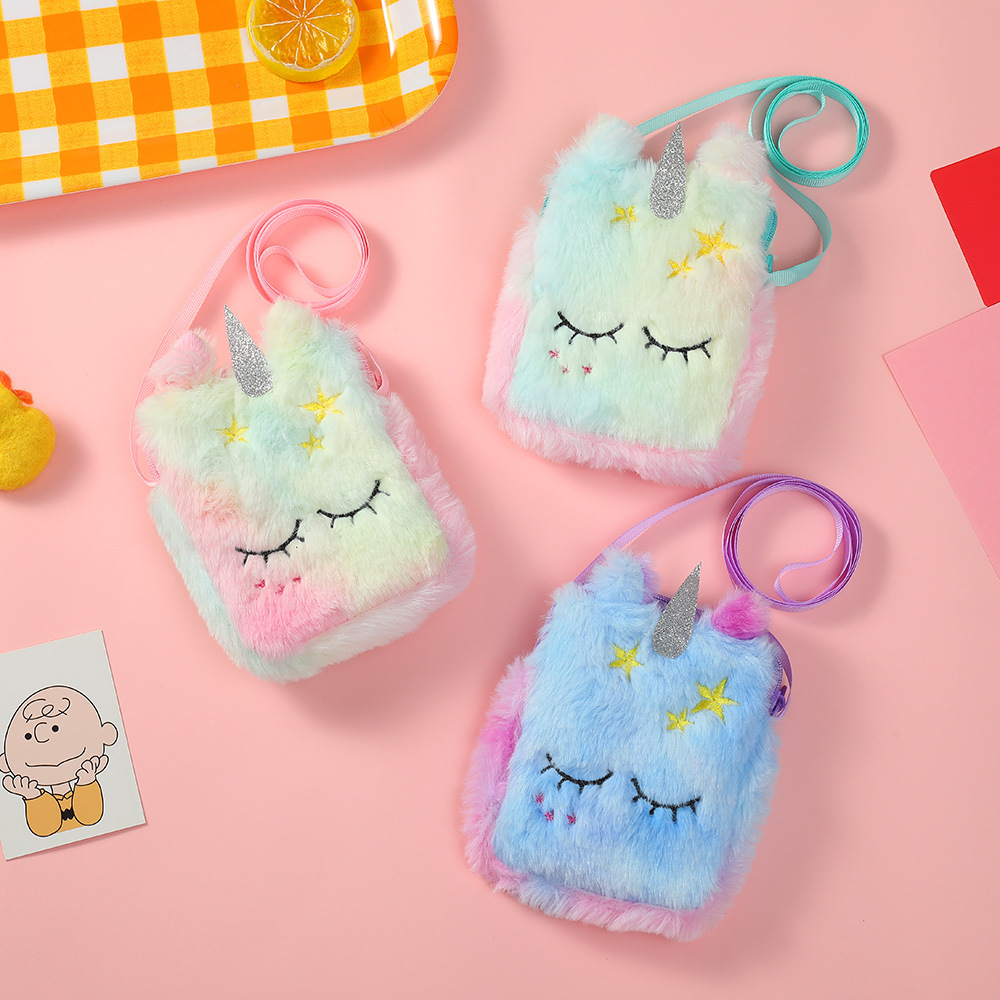 Children's Gift Cartoon Plush Unicorn Shoulder Bag Little Princess Cute Square Crossbody Bag Girl's Coin Purse