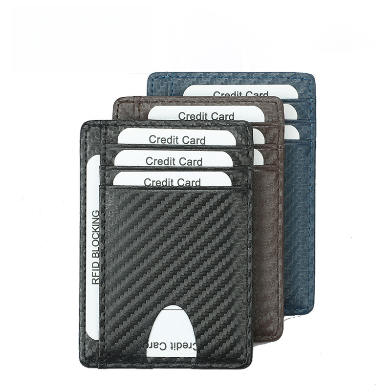 men's first layer cowhide card holder card holder carbon fiber pattern RFID Multi-card position women's small card holder