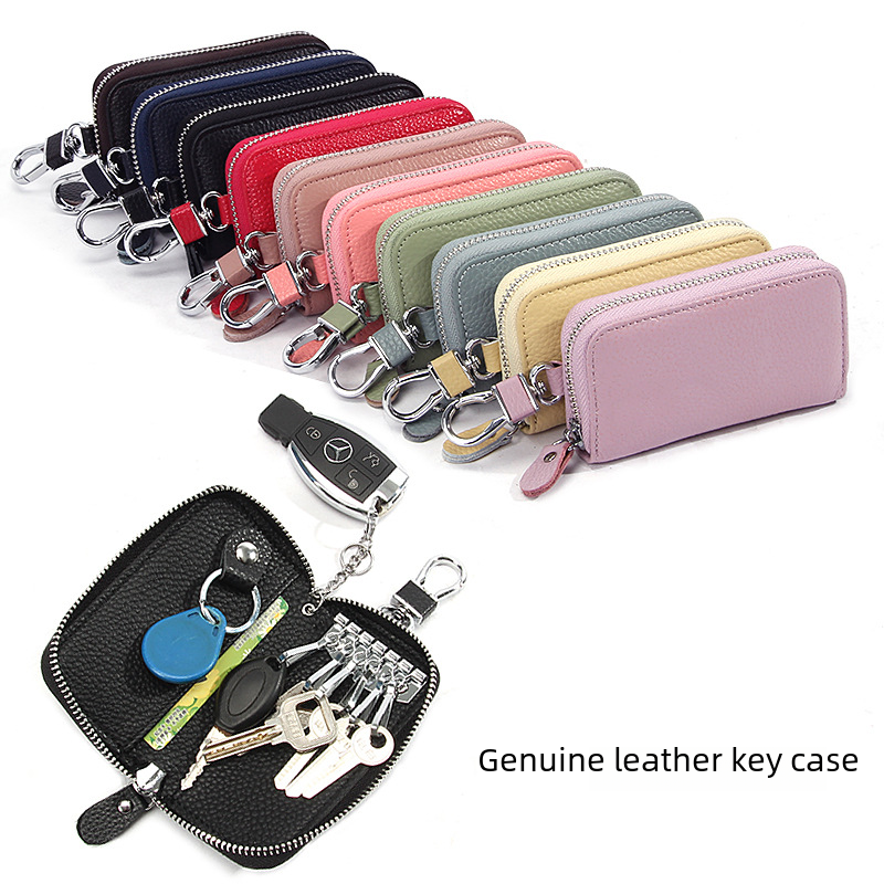 first layer cowhide car key case women's genuine leather household waist hanging zipper key case key case men