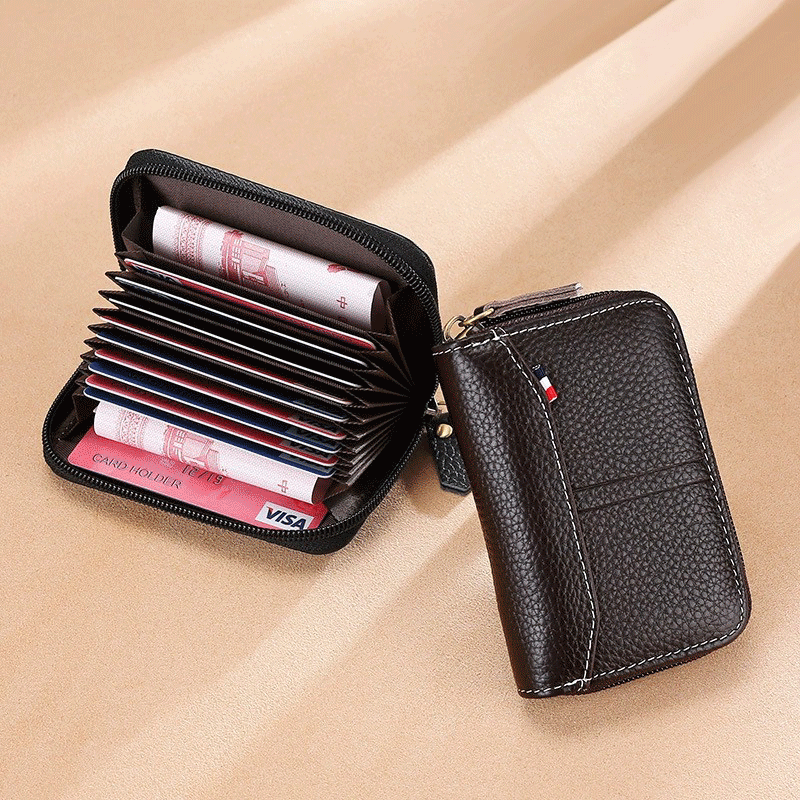 Explosions High-end Genuine Leather Card Bag Litchi Pattern Women's Stitching Coin Purse Cowhide Men's Business Card Bag