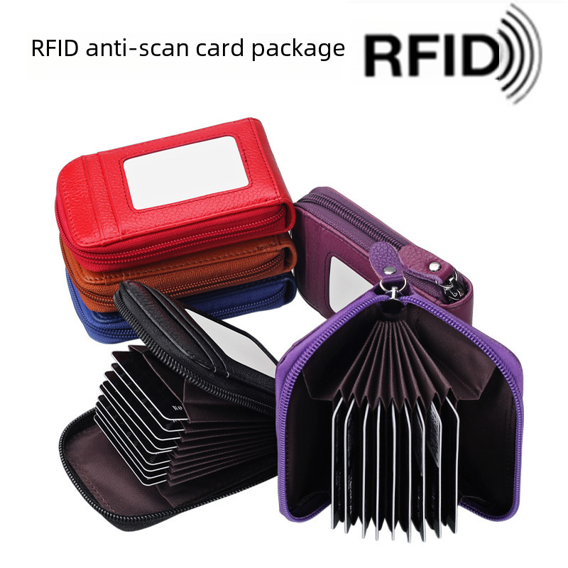 first layer cowhide anti-degaussing rfid credit card bag organ card bag multi-card position card holder card holder