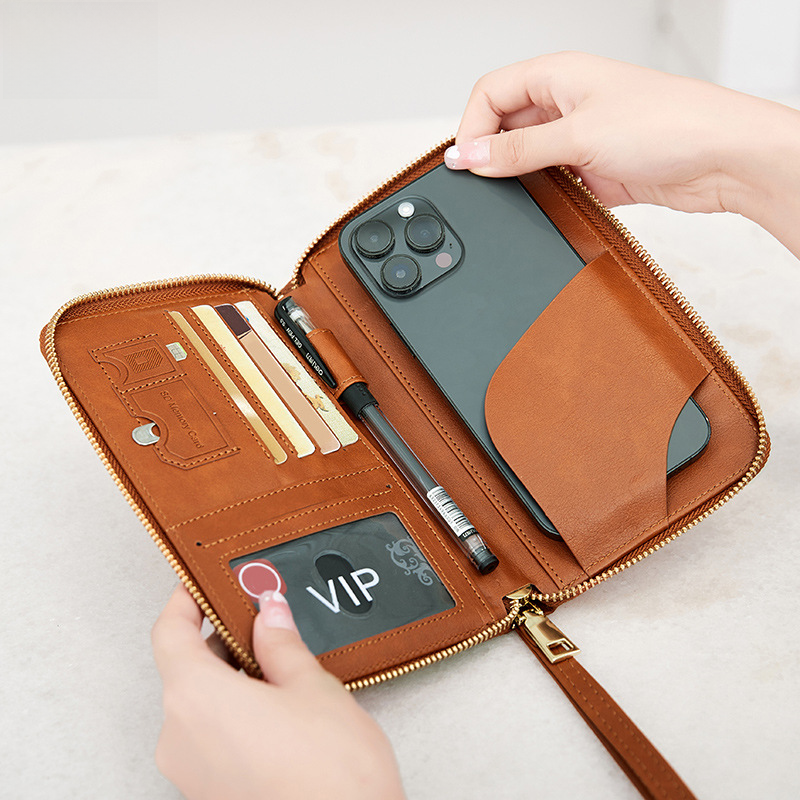 RFID Long Passbook Holder Air Ticket Storage Certificate Bag Multi-functional Travel Zipper Passbook Bag