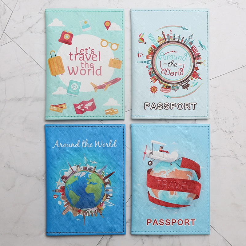 Travel around the world map Passport protective cover PU Passport cover storage bag Passport