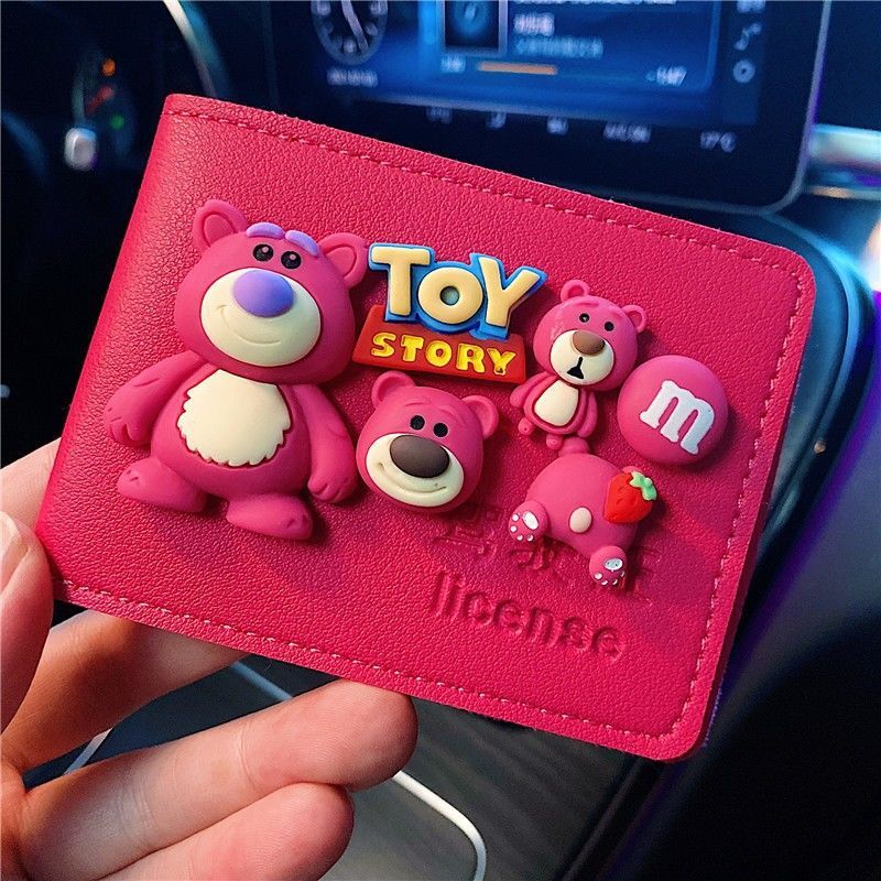 Cute Strawberry Bear Driver's License Leather Case Girl's Cartoon Online Red Creative Driving License Two-in-One Driver's License Case