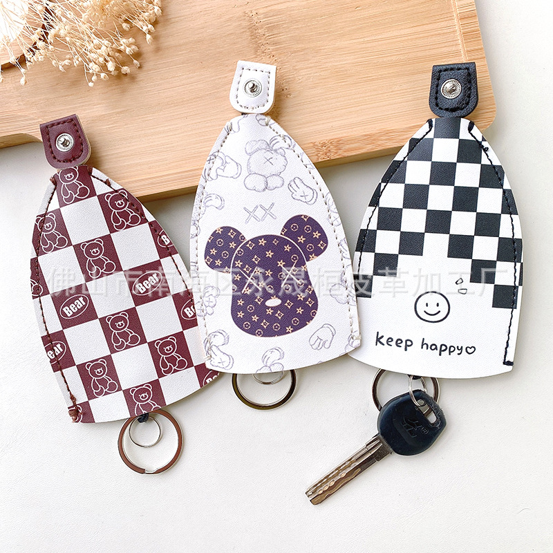 Key Bag Pull-out Electric Car Key Leather Case Keychain Protective Case Key Storage Bag Women's Cartoon Cute