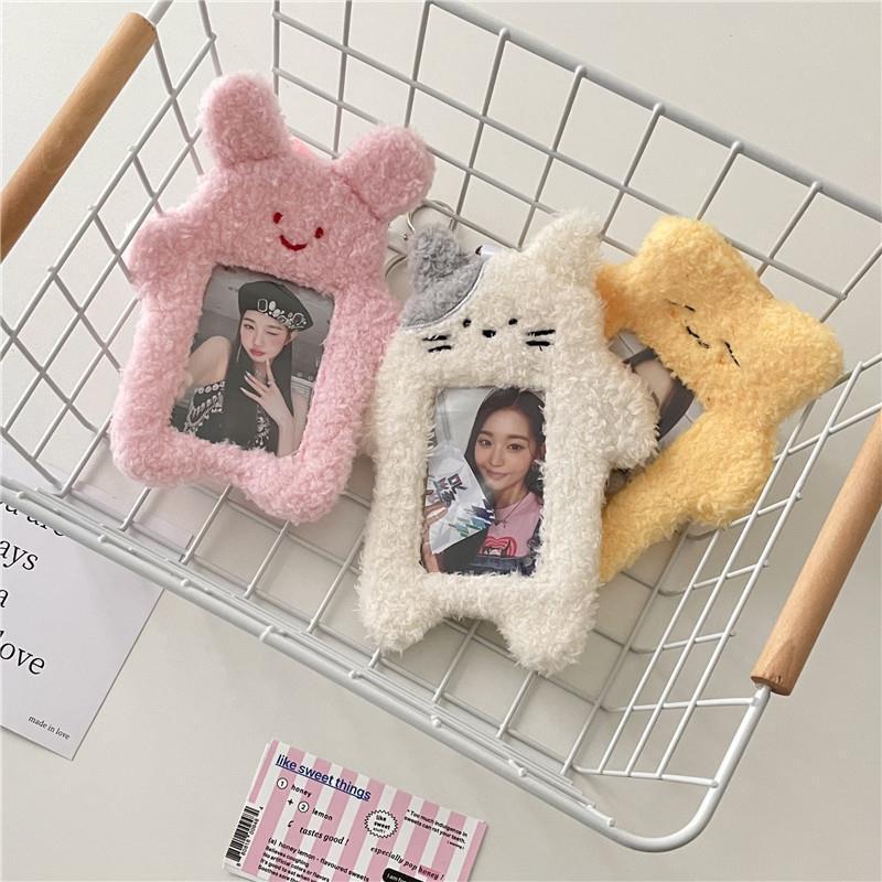 Korean cartoon cat plush card set Girl star album card display pendant student Polaroid photo card bag