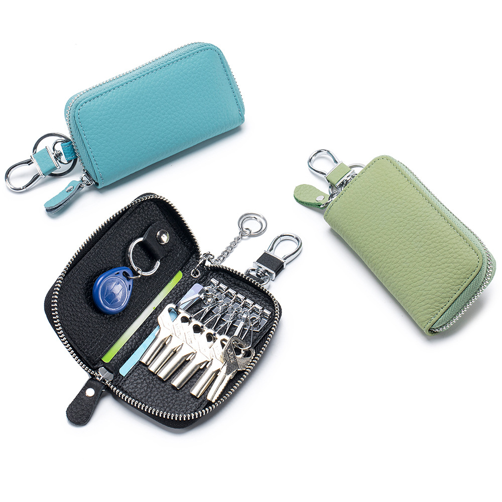 first layer cowhide universal car key bag leather multifunctional zipper key bag household key bag