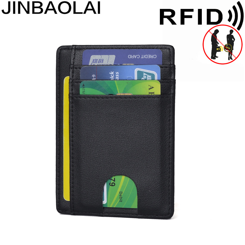 JINBAOLAI anti-magnetic RFID card holder men's leather ID set gift anti-magnetic card set Leather