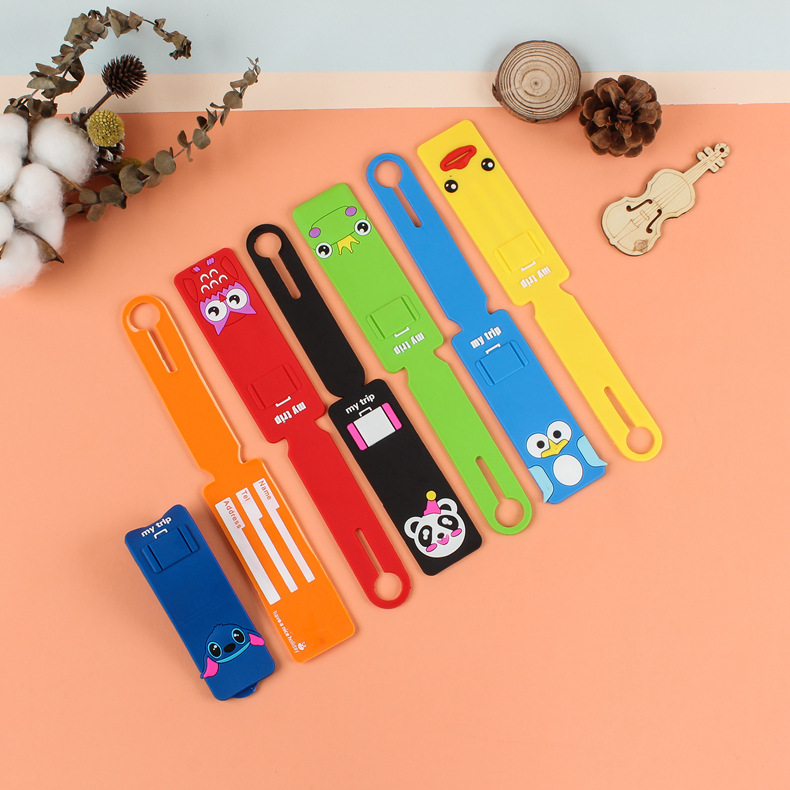 Factory direct supply personality cartoon cute pvc long soft rubber luggage tag aircraft boarding pass free design