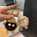 Cute Small Coal Ball Car Keychain Pendant Mink Hair Korean ins Internet Celebrity Plush Schoolbag Bag Hanging Gifts