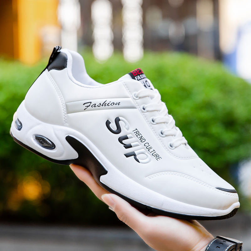Sports shoes men's autumn and winter height white leather shoes men's casual running shoes a generation of hair